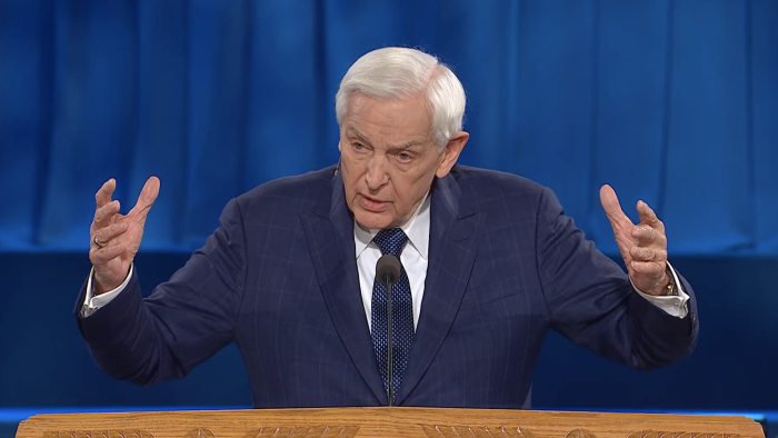 Pastor David Jeremiah of the multisite Shadow Mountain Community Church in California, presches in Jan. 23, 2022.